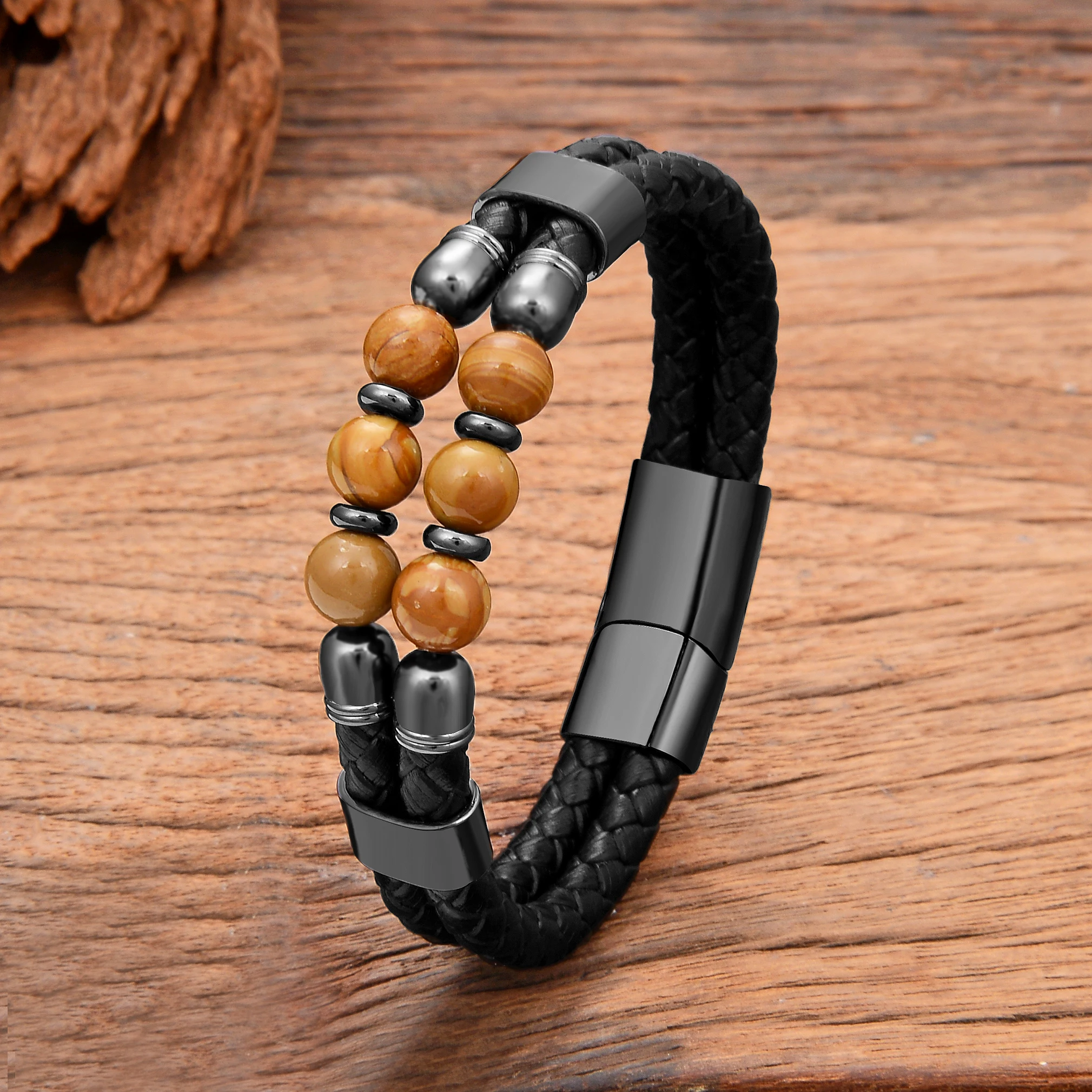 New in Natural Quartz Bracelet for Man Women Stainless Steel Buckle Tiger Eye Stone Beaded Premium Jewelry and Accessories