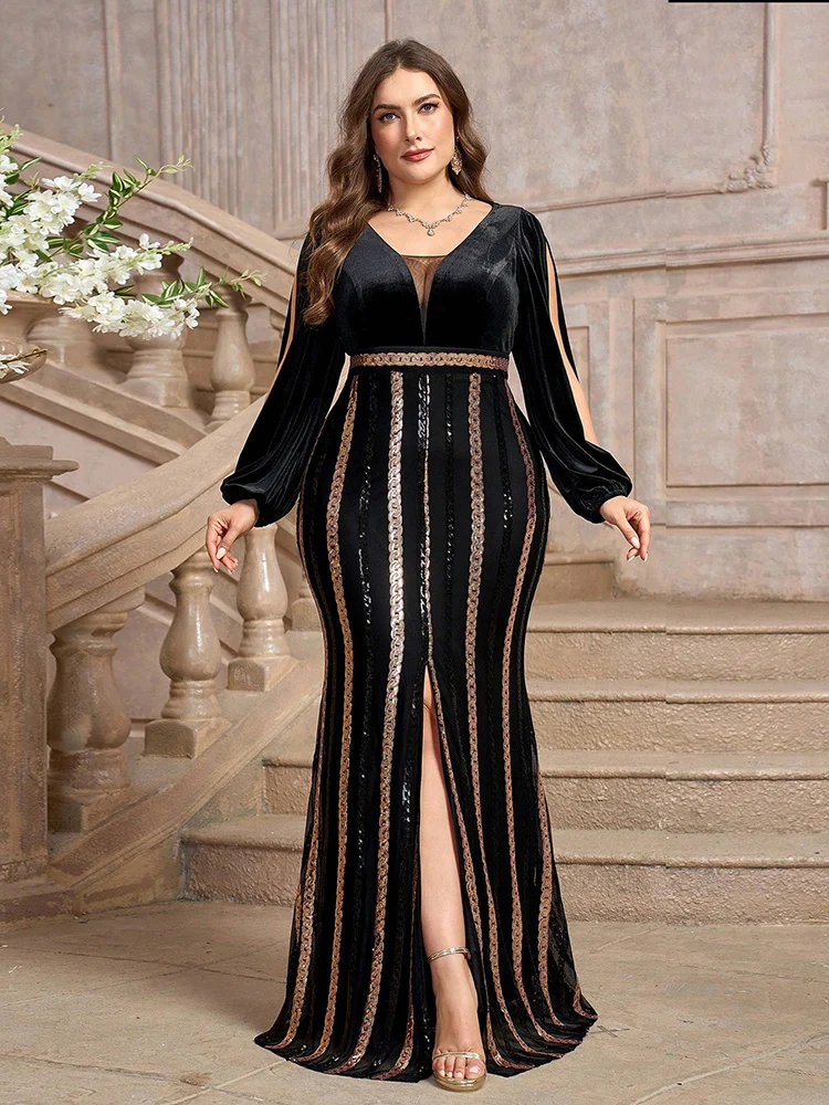 TOLEEN-Robe de soirée élégante pour femme, motif floral aléatoire, grande taille, robe de soirée formelle, conception ornée, luxe, 2024