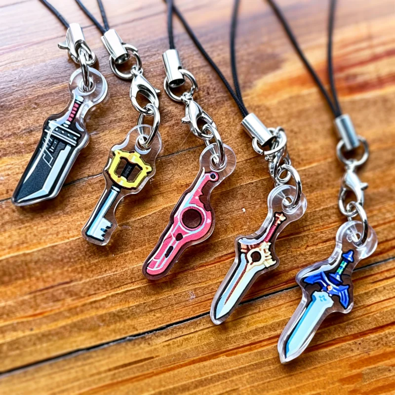 Video Game Swords Mini Phone Charms Acrylic Keychain Sword Gun Pendant Bag Accessory Cosplay Prop Gift Collectible Jewelry
