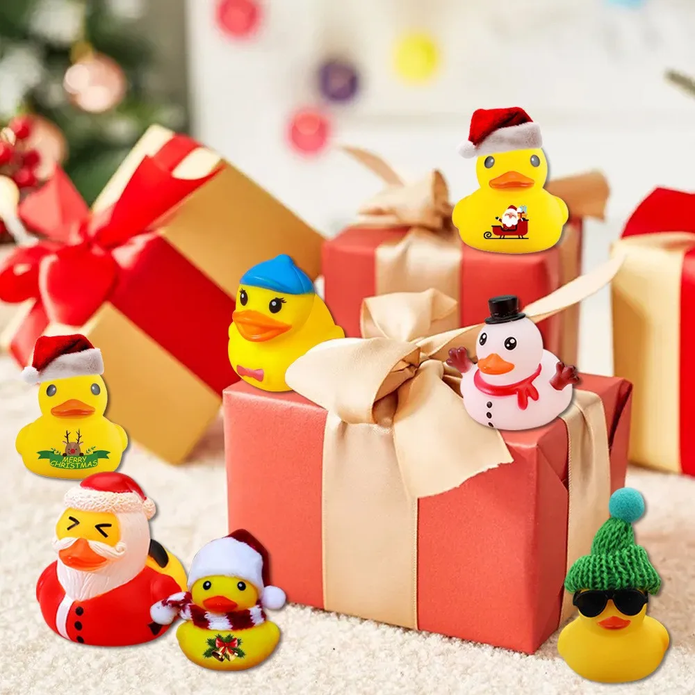 Christmas Yellow Rubber Duck 24pcs Cartoon Bathing Yellow Duck Calendar Blind Box Toy Set Bathing Toy Rubber Duck