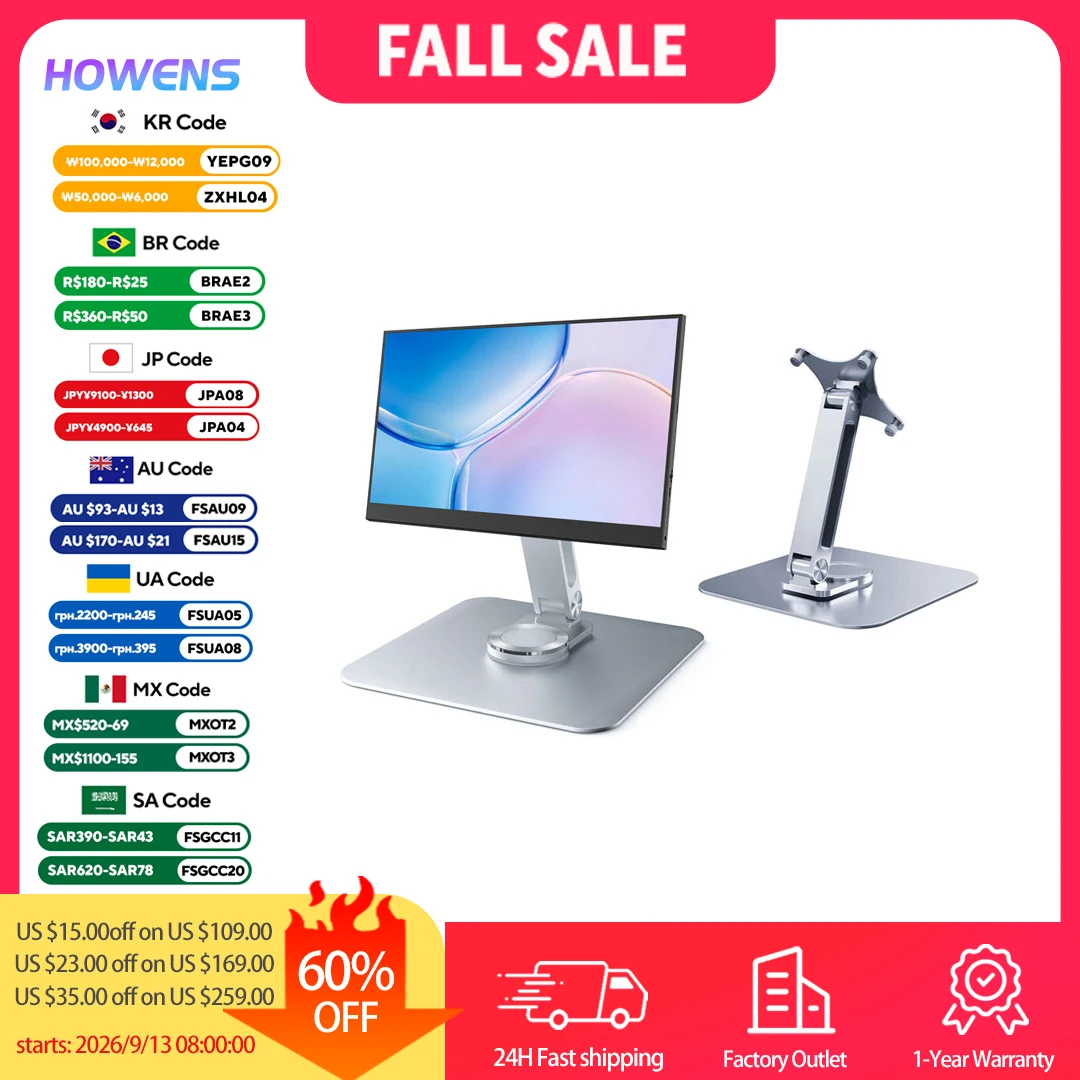 Metal Monitor Holder 75x75 VESA Mount 360° Rotatable Portable Stand Adjustable Desk Bracket For 10/13.3/14/15.6/17.3/18.5 Inch