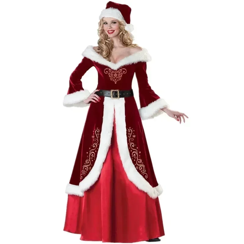 

Long-Sleeved Christmas Thickened Santa Claus Costume Adult Couple Costume Party Xmas Parent-child Show Dress