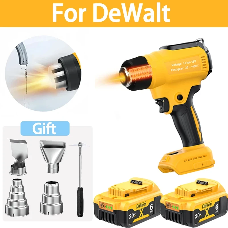 Cordless Heat Gun for Dewalt 20v Battery 122℉-1022℉ Adjustable Temperature Portable Battery Heat Shrink Gun with 4pcs Nozzles