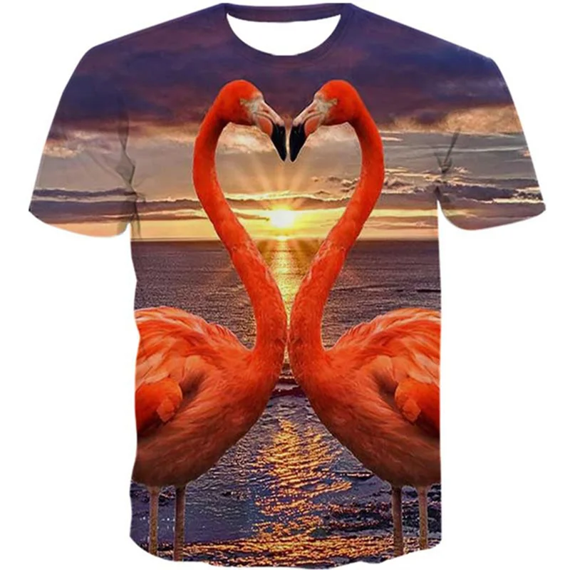 

Trend Personality Men T Shirts 3D Printed Flamingo T-Shirt Summer Tee Round Neck Short Sleeve Tops Oversized Sweatshirt Clothing