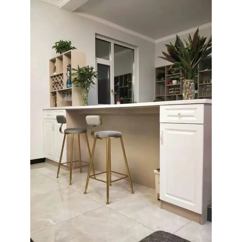 Silla de Bar nórdica para el hogar, taburete alto suave para ocio, taburete ligero de lujo, simple, a la moda, con respaldo