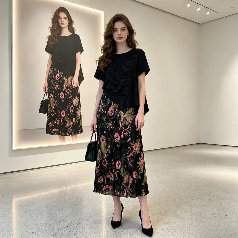Miyake Pleated 2026 Original Summer New Elastic Waist Skirt Fashion Casual Mid-Length Skirt with Three-Dimensional Texture Pleat