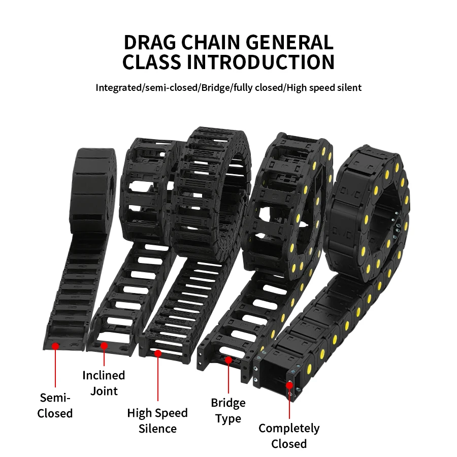 25 Series Bridge Cable Drag Chain Length 1000mm Wire Carrier With End Connectors For CNC Router Machine Tool 25X25 25x50 25x77