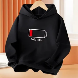 New Low battery Help me printing Hooded Kids Hoodies Sweatshirts Boys Spring  Autumn Hip Hop Basic Coat