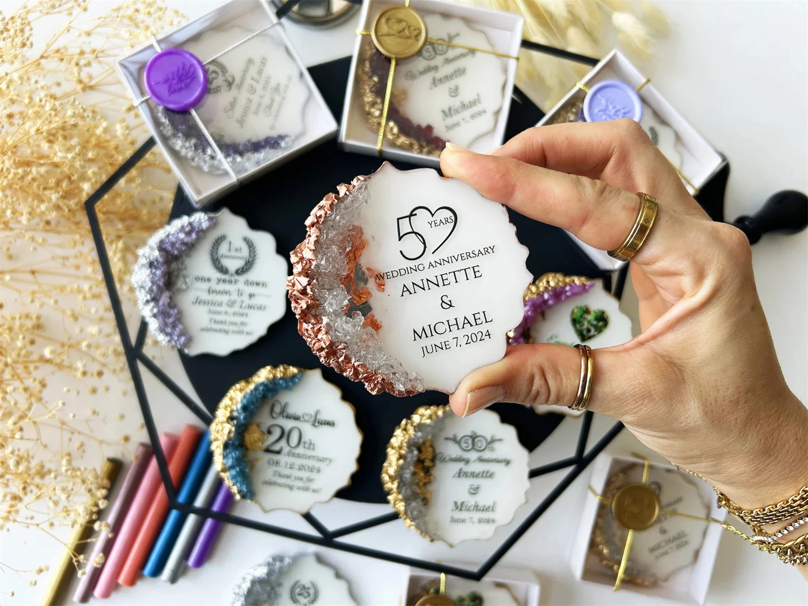 

50th Wedding anniversary favors, Souvenir keepsake for 1st, 25th anniversary, Thank you gifts, Emerald anniversary gift, Fridge