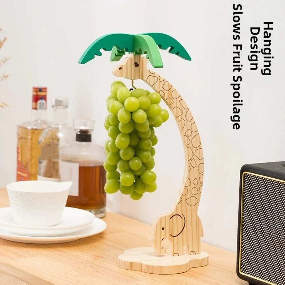 Simulated Palm Leaf Wooden Banana Hanger Keep Bananas Fresh Prevents Bruising Grape Hanging Holder Sturdy Hook Animal Shaped