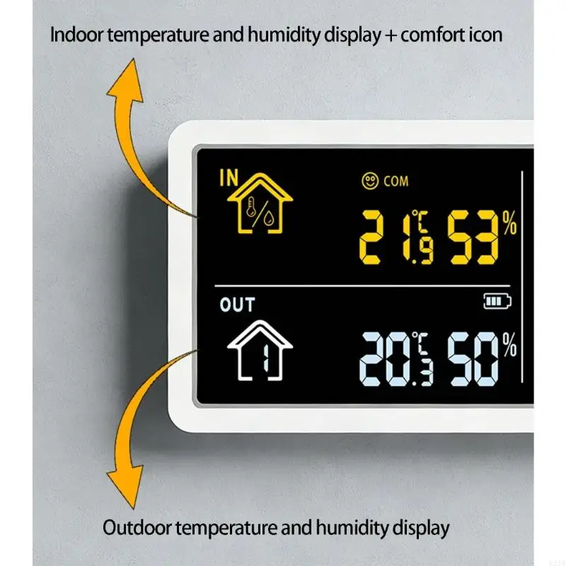 Digital LCD Wall Clock With Indoor and Outdoor Temperature Humidities Monitor 