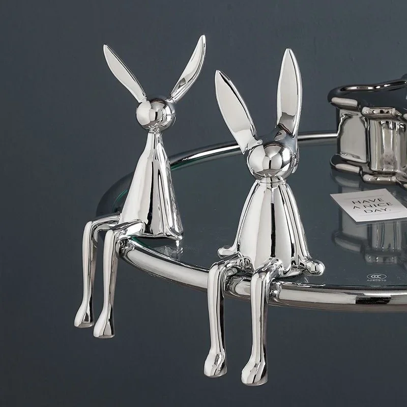Nordic Creative Rabbit Statue for Home, Living Room Decoration, Kawaii Desk, Miniatures Figurines for Interior, Love Gift