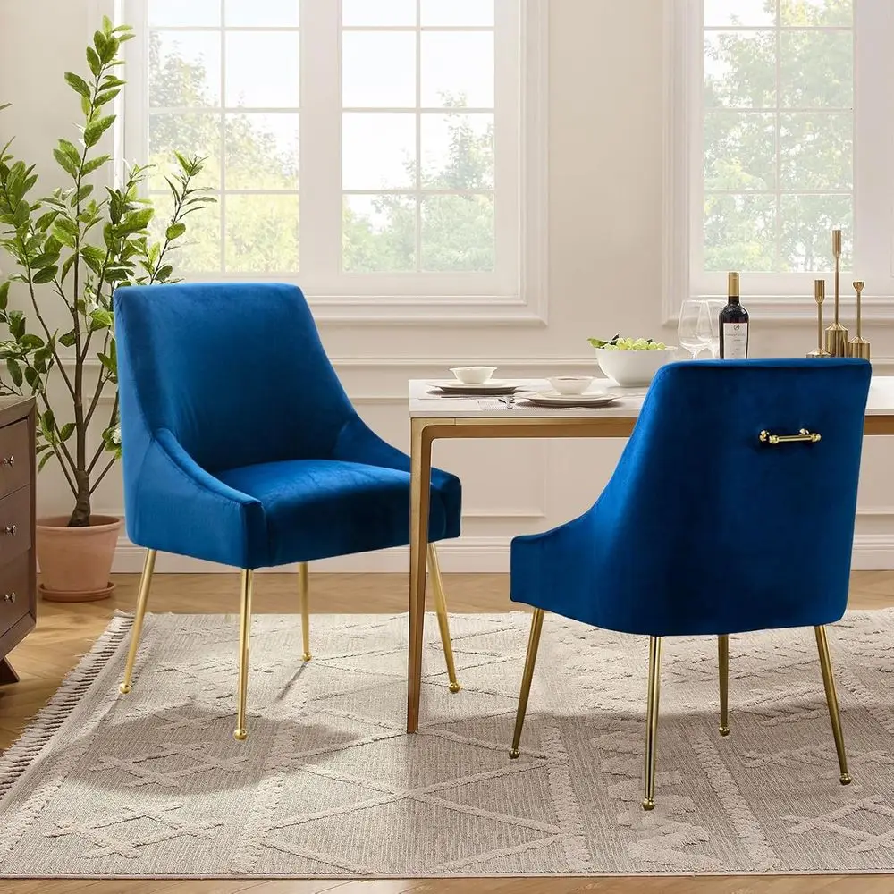 

Dining Chairs Set of 2, Upholstered Dining Chairs with Polished Gold Metal Legs, Farmhouse Kitchen Side Chairs, Vanity Chairs, A