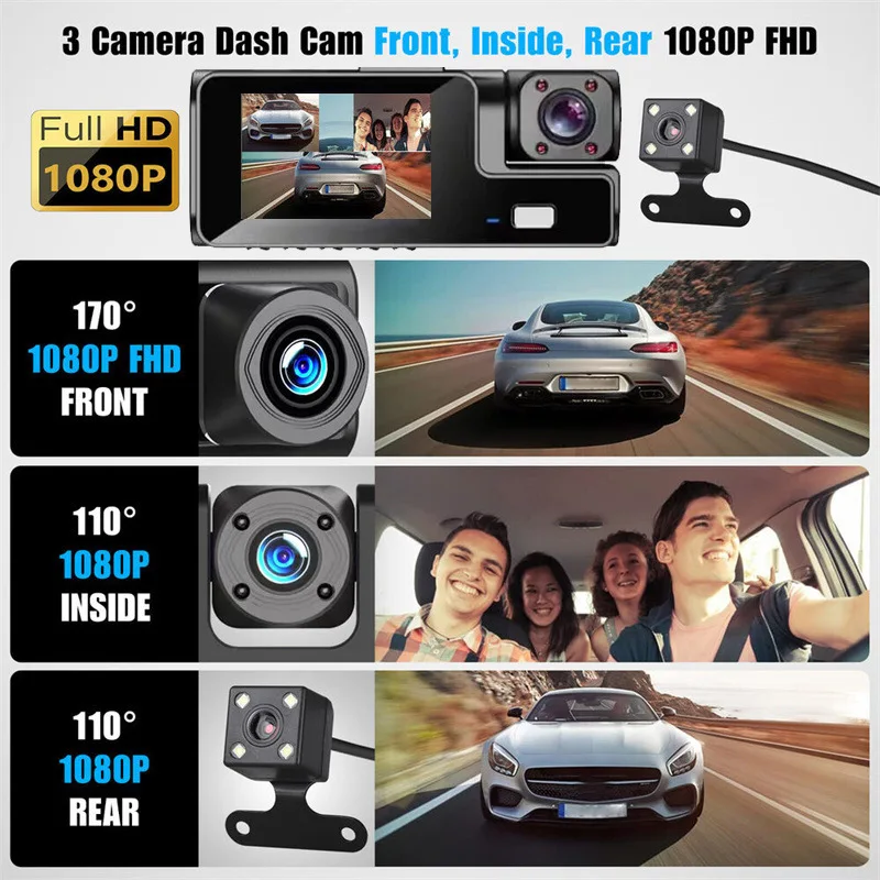 New 1080P three record wifi version of the car recorder IPS high-definition three screen with display