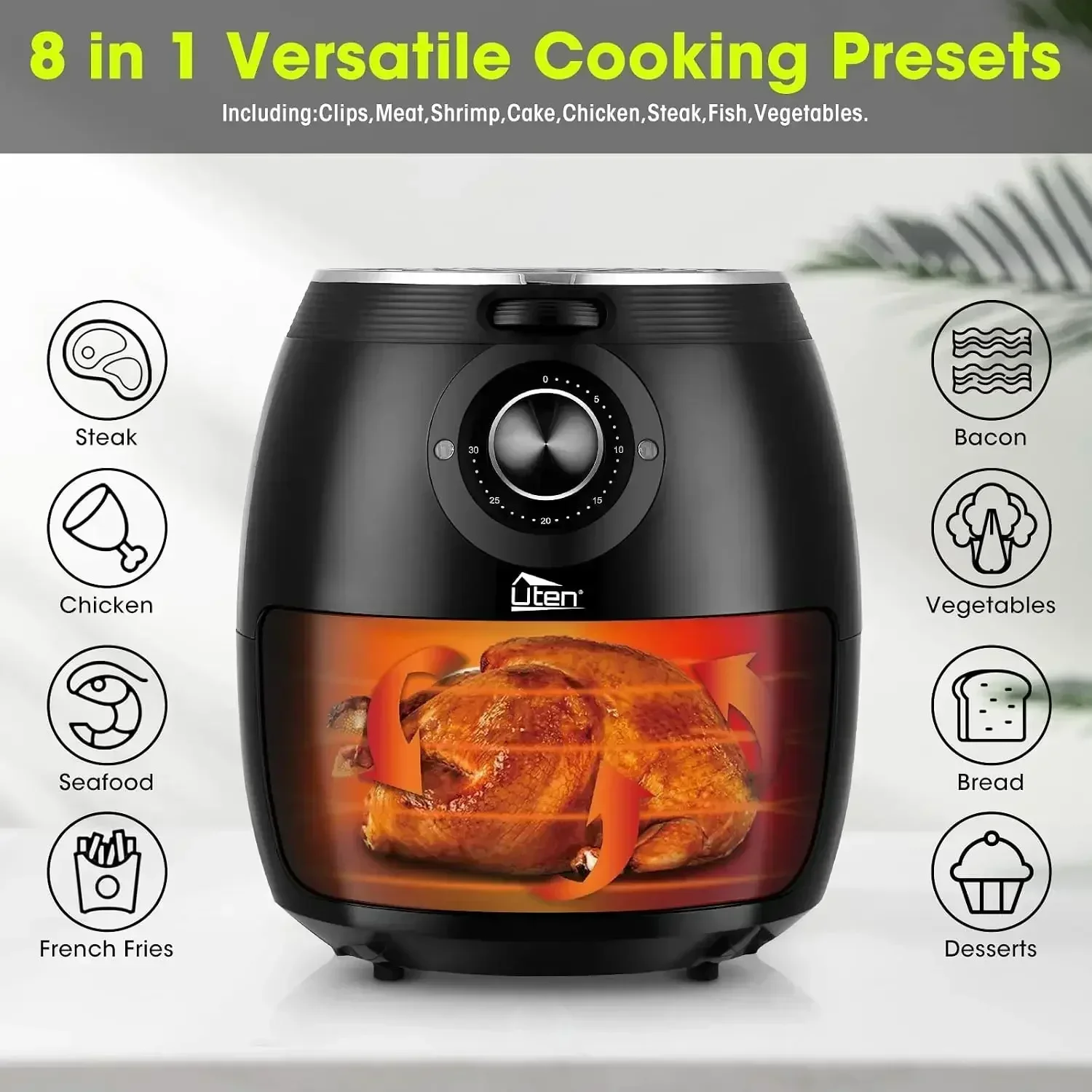 Air Fryer 5.8QT/5.5L, Uten 1700W AirFryer High-Power Electric Hot Temperature Control & Timer Knob, Non Stick Fry Basket, Dishwasher Safe, Apply to Party, Afternoon Tea, Black - view 6