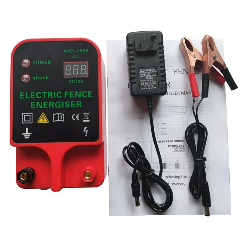 10KM Electric Fence Livestock High Voltage Pulse Controller Alarm Waterproof LCD Voltage Display(EU Plug)