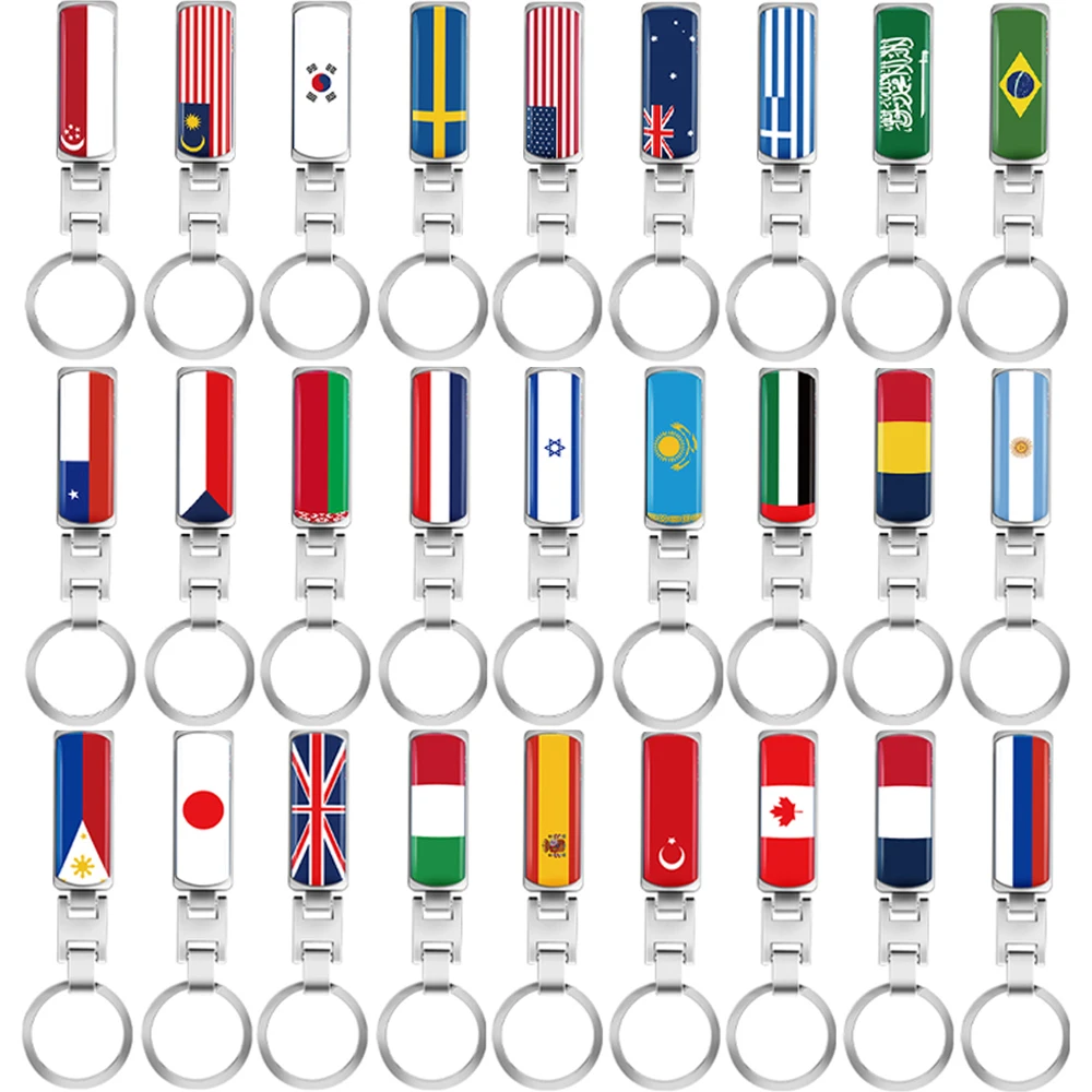 3D Metal Flags Badge Keychain Car Keyrings Key Chains Key Fobs for Portugal Netherlands Belgium USA Chile Colombia Canada Emblem