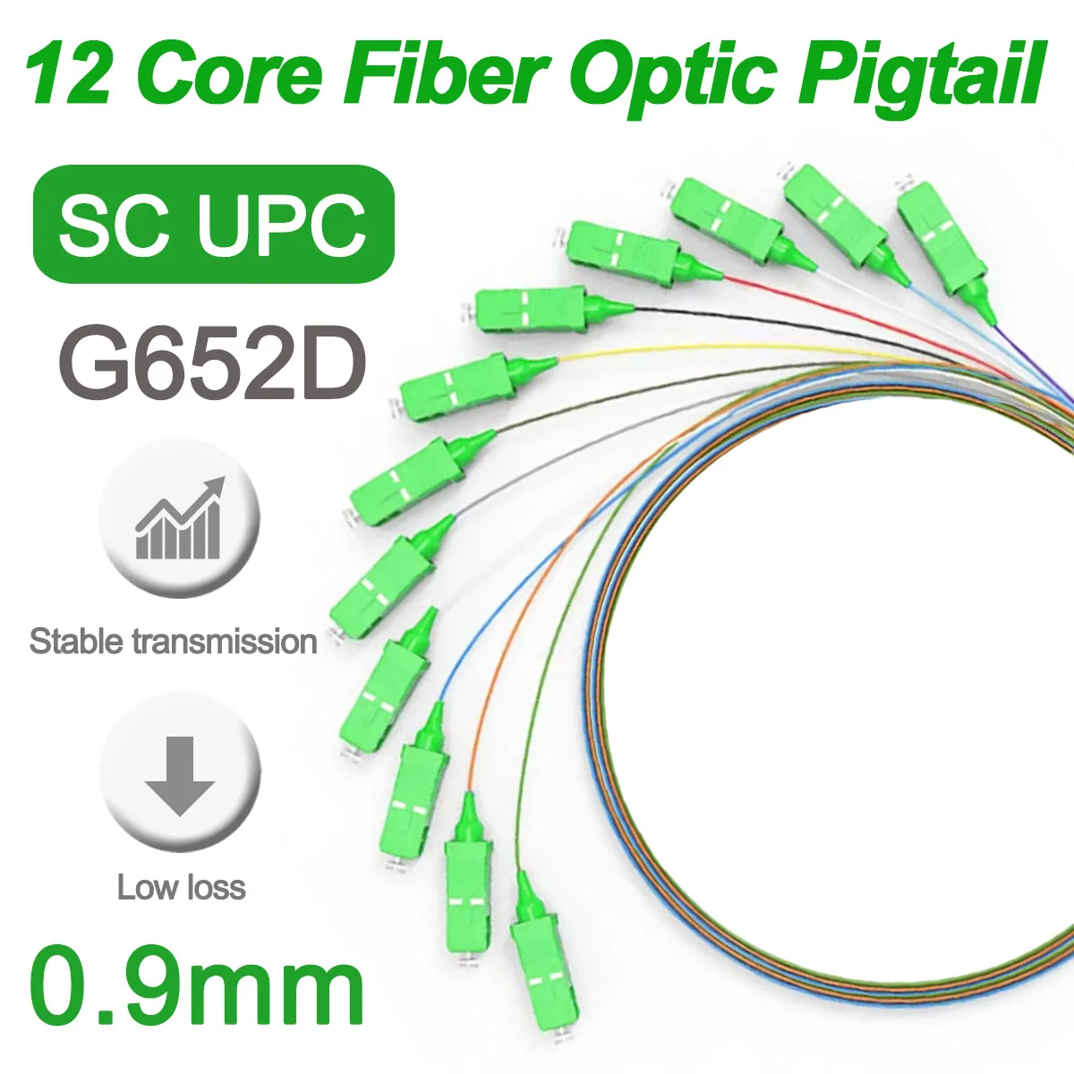 

12 Colors SC APC Fiber Optic Pigtail Single Mode Colorful Pigtail SM Simplex 9/125 G652D 12 Bundles Fibers fanout 0.9mm LSZH 1M