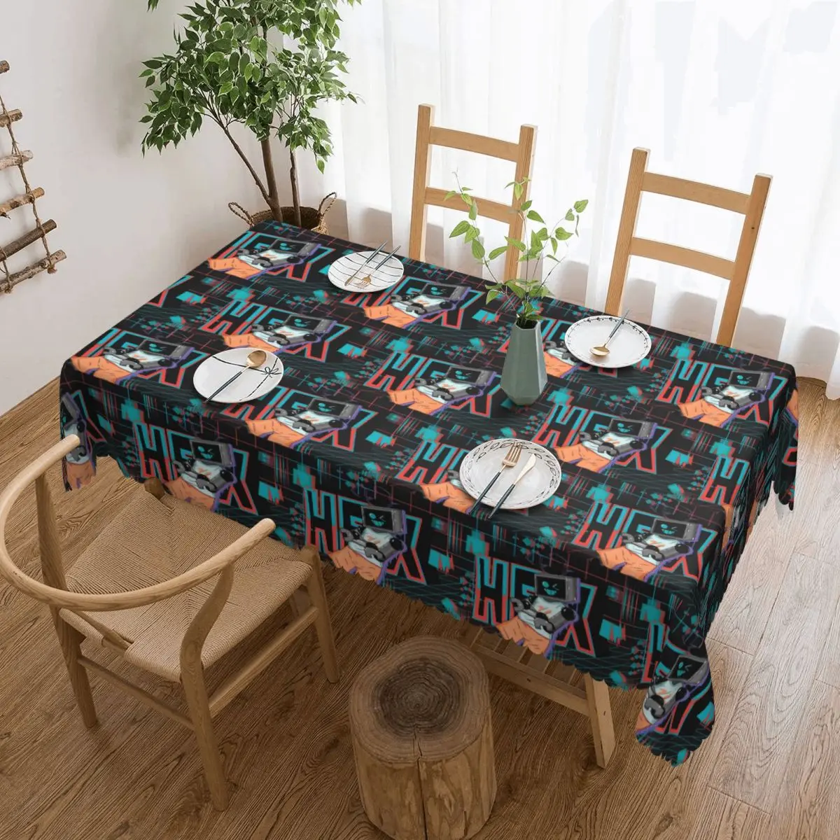 Fnf Hex Neon Artwork Tablecloth Restaurant Kitchen Rectangular Tablecloth Festival Party Tablecloth Outdoor Dining Table Cover