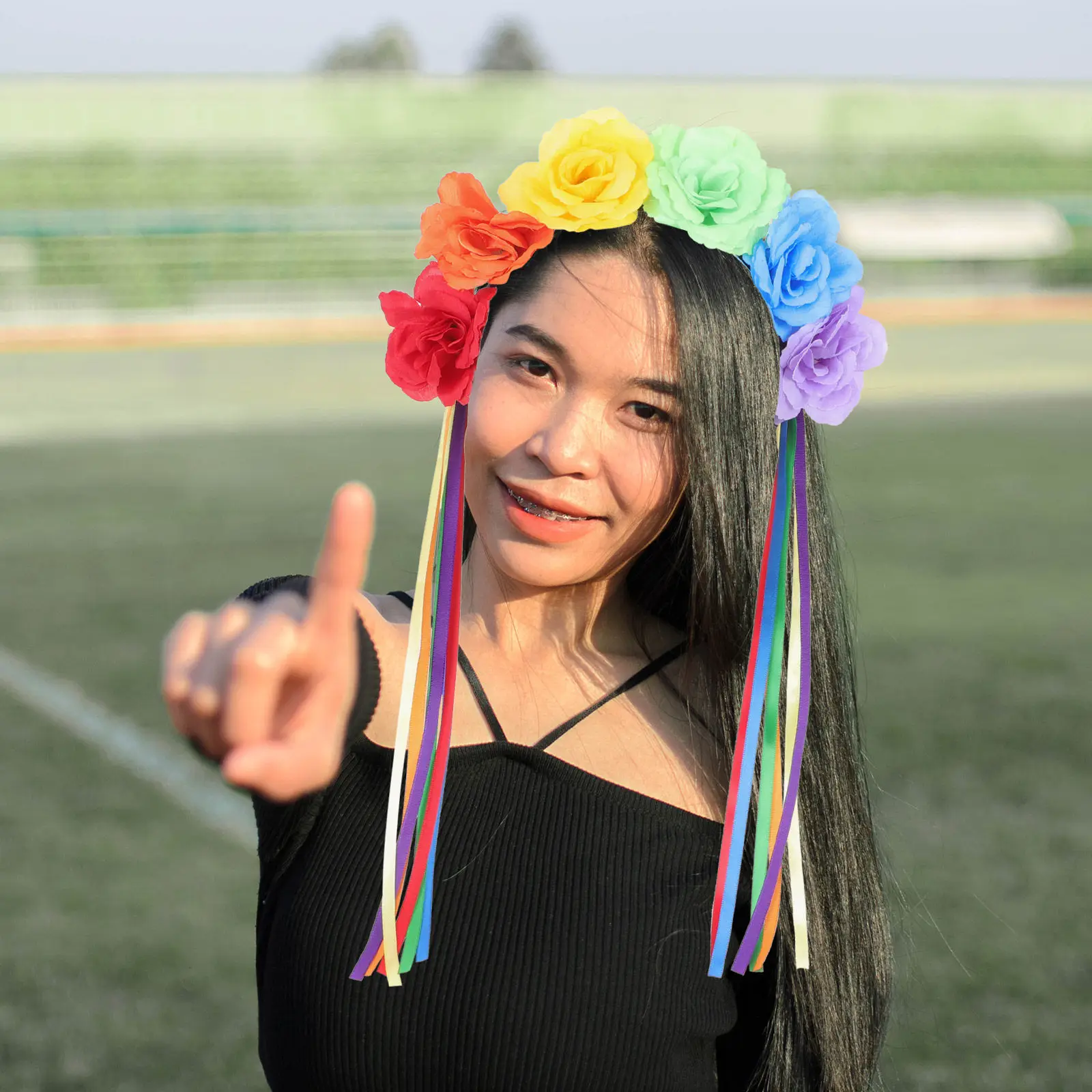 

Floral Rainbow Pride Headband Women Rose Flower Design Decorative Hair Hoop Party Photo Prop Festival Costume Accessory