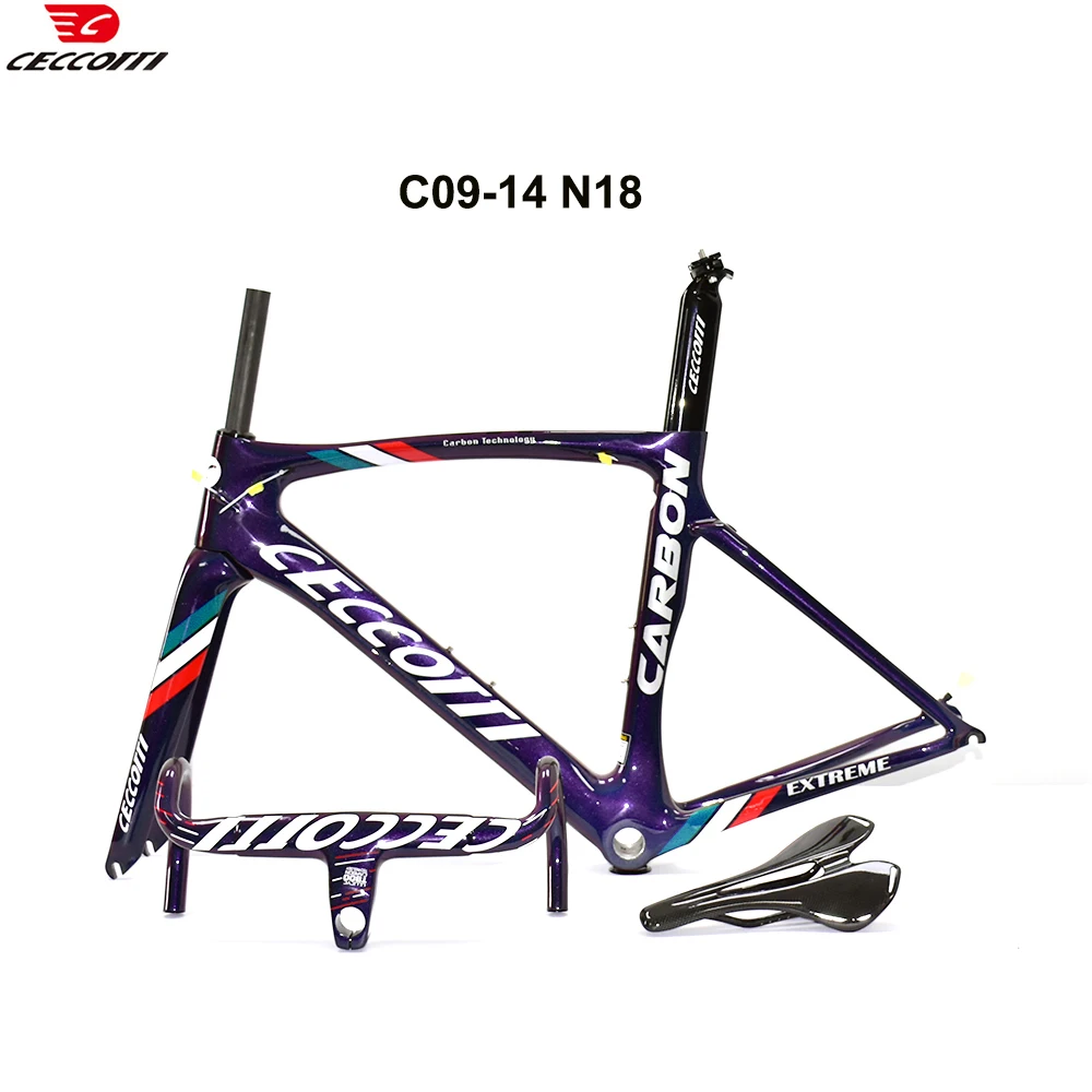 Carbon Road Bike Frameset with Carbon Handlebar and Carbon Saddle, Real Color Bicycle Frame