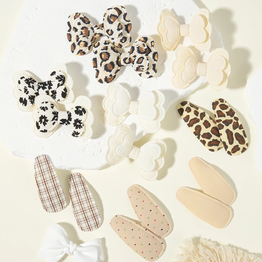 

16PCS/Set CuteFabric Bow Hair Clips Leopard Print Plaid Solid Color Barrettes Kids Girls Soft Hairpins Children Hair Accessories