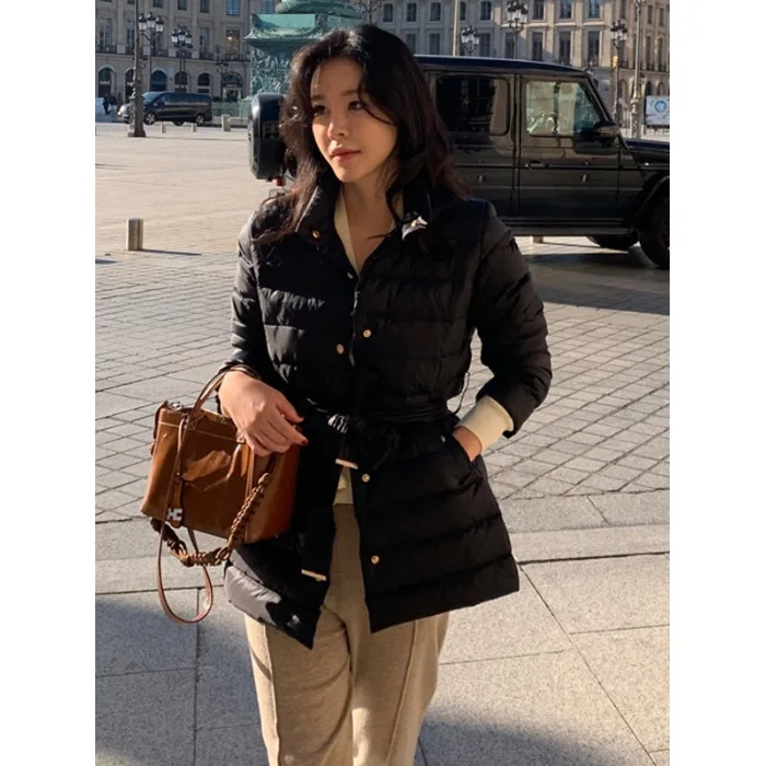 

Luxe Cotton Bread Coat Belted Slim Fit Warm Mid-Length Fashionable Outerwear Chic Winter New Arrival Snow Feather Van