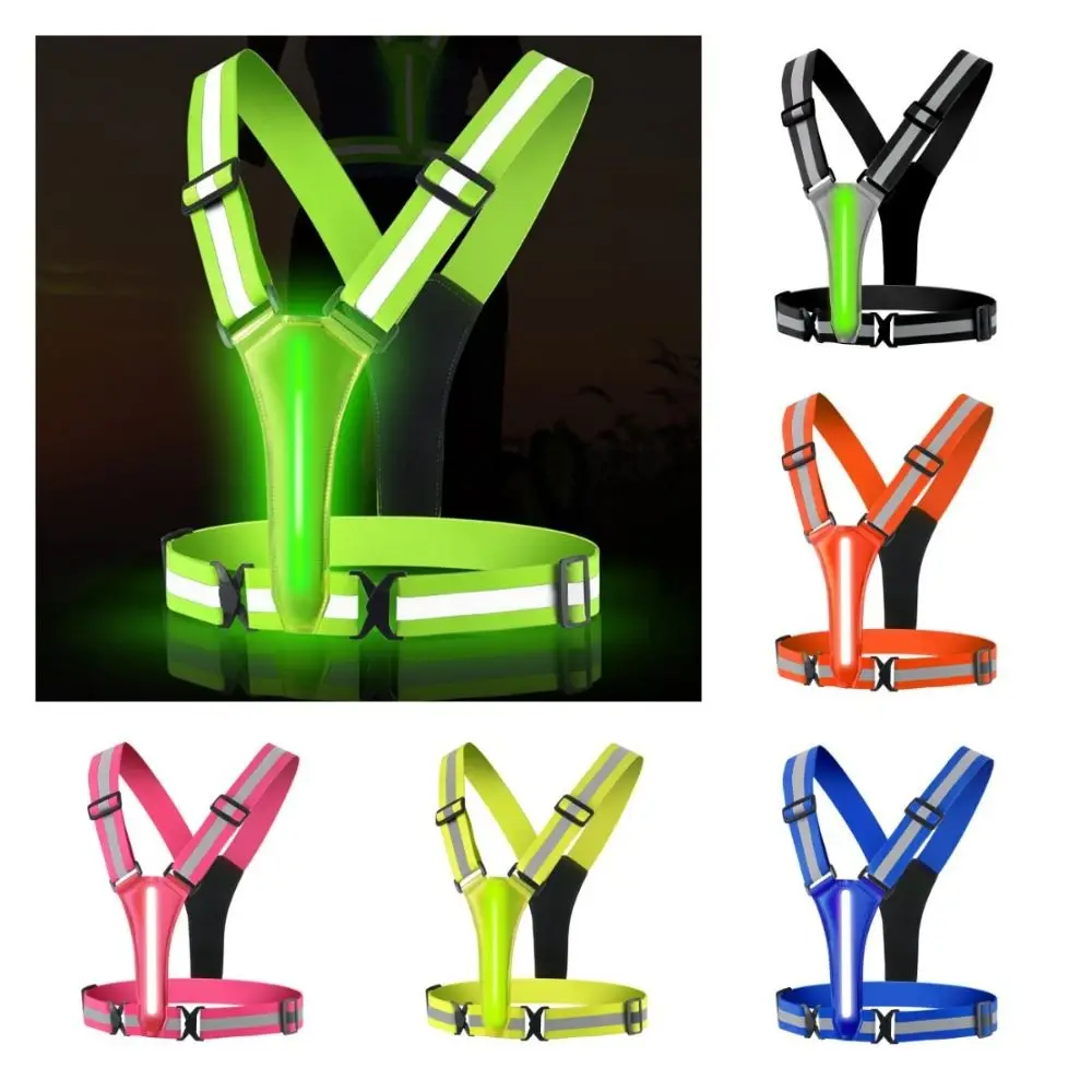 USB Rechargeable LED Reflective Vest High Visibility Reflective Strap Running Gear Adjustable Waist/Shoulder Warning
