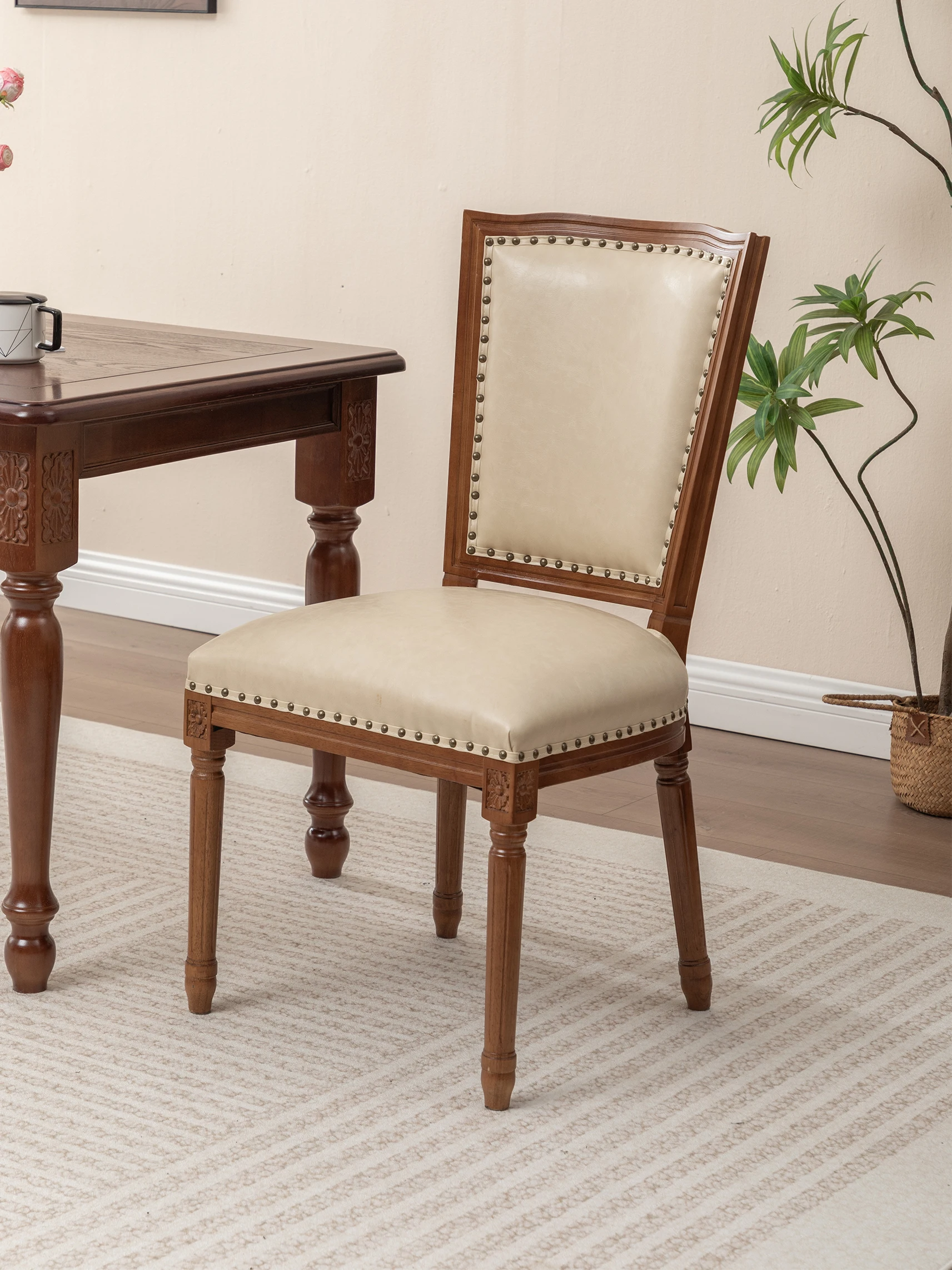 

American dining chair retro home hotel coffee restaurant high-end club dining table and leather