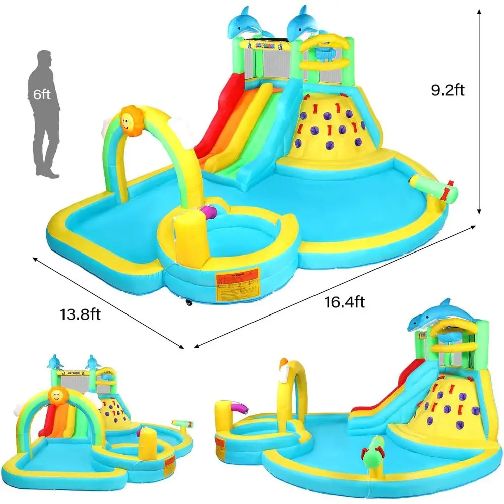 JOYMOR 10-in-1 aufblasbarer Wasserpark mit Rutsche, Klettern, Pool und Sprinklern für Kinder, schneller Aufbau mit leistungsstarkem Gebläse