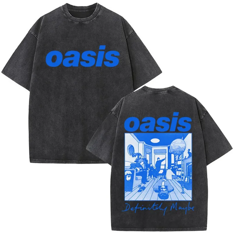 واحة مطلقة ربما روك باند ريترو مطبوعة للجنسين فضفاض غسلها تي شيرت الرجال المألوف المتضخم جولة الرقبة قصيرة الأكمام