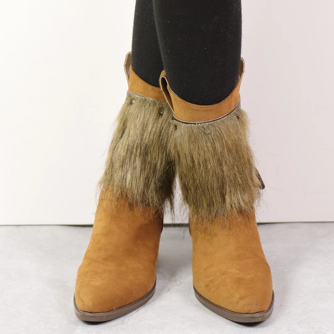 Medieval Imitation Fur Warm Leggings Furry Leggings Boots Cosplay Vikings Knight Dress Up Foot Cover Hunter Pirate Cosplay Belt