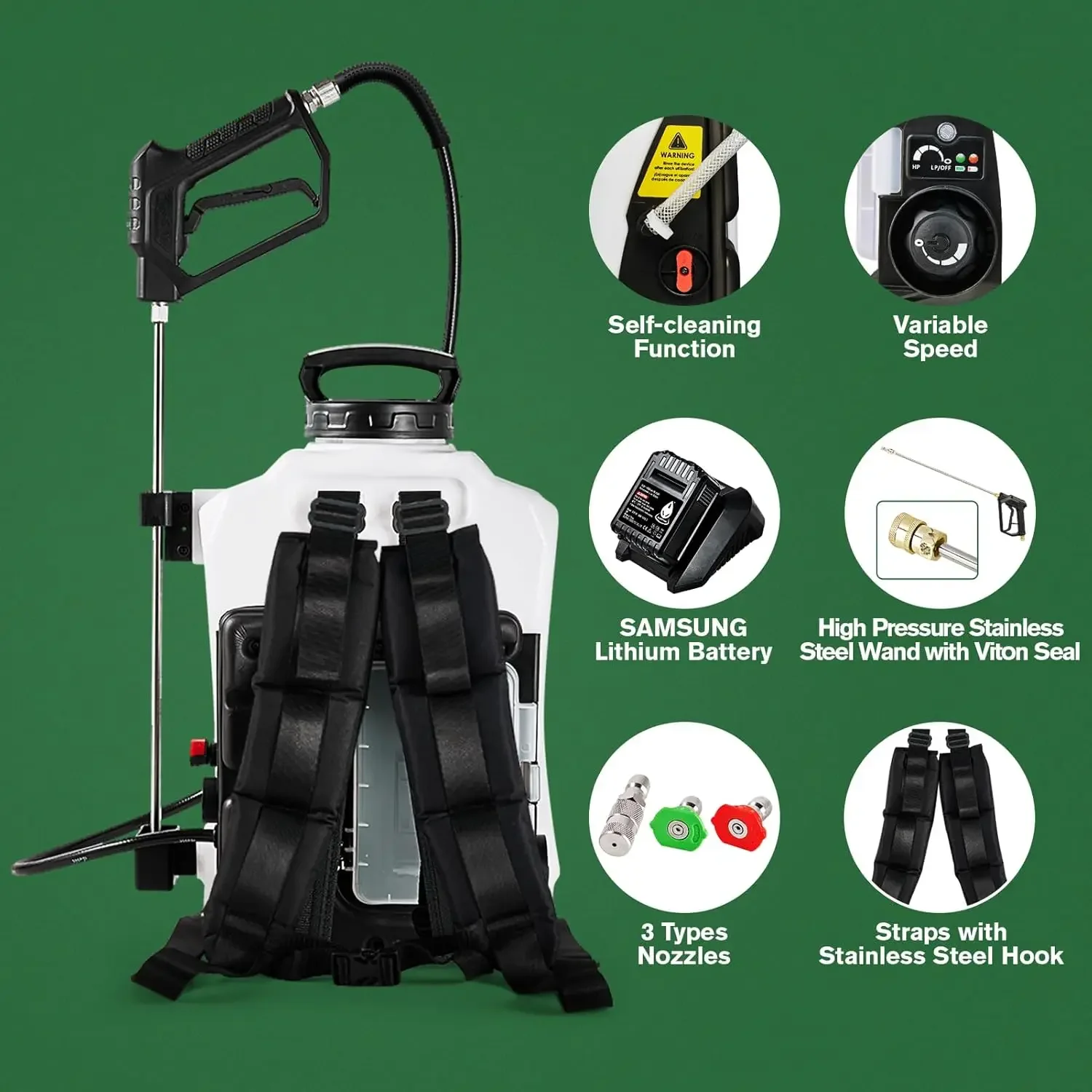 Backpack Sprayer 4 Gallon, Self-Cleaning Garden Sprayer,Ultra-Long Power Supply Lithium Battery