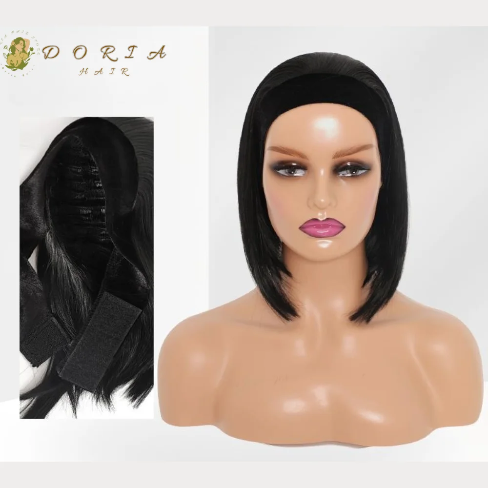 

Short Straight Bob Black Headband Wig Nature Silky Weave Without Glue Realistic Wigs High Density Women's Cosplay Synthetic Hair
