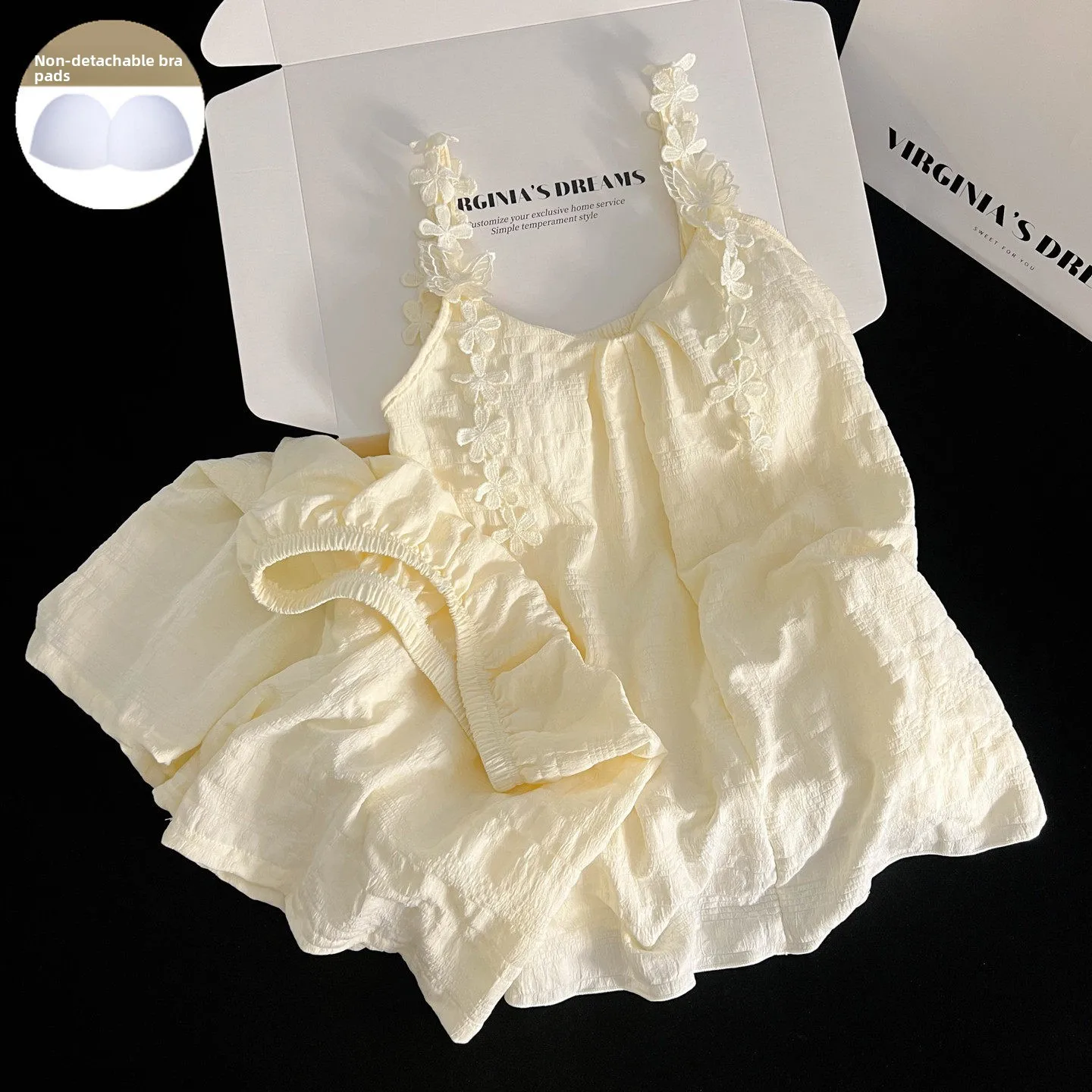 

Cloud Cotton Women's Sleepwear with Chest Pad Summer New Style Sweet Plaid Pattern Strap Home Clothes Set Short Pants