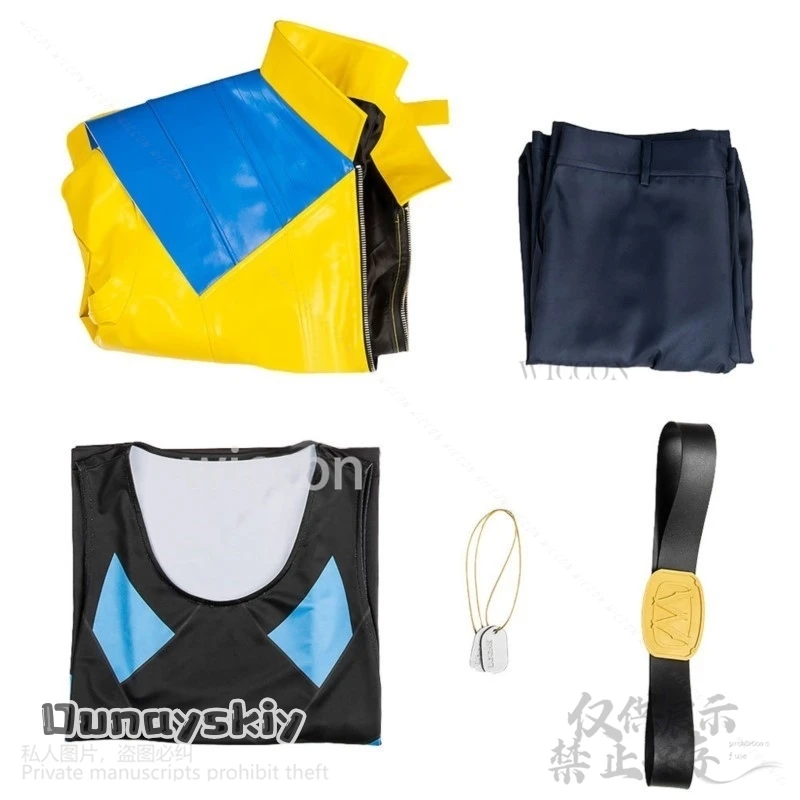 Juego Rivals Cosplay Lobo Anime disfraz Y2K Punk moda abrigo amarillo chaqueta cuero Halloween carnaval traje peluca Logann personalizado