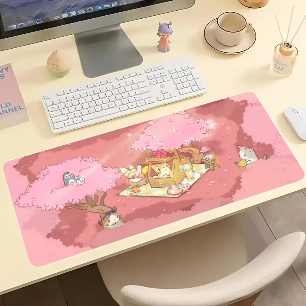Kawaii Sakura Bunny Large Extended Gaming Mouse Pad Non Slip Desk Surface Cherry Blossom Print For Gaming And Office Workspace