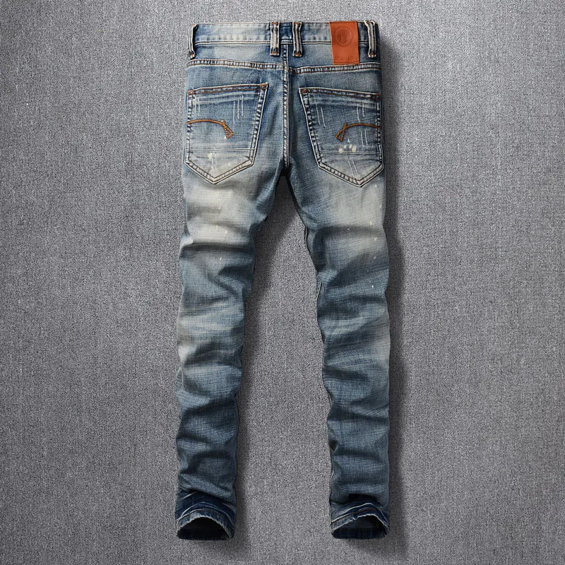 Newly Designer Fashion Men Jeans High Quality Retro Washed Blue Stretch Slim Fit Ripped Jeans Men Vintage Denim Pants Hombre