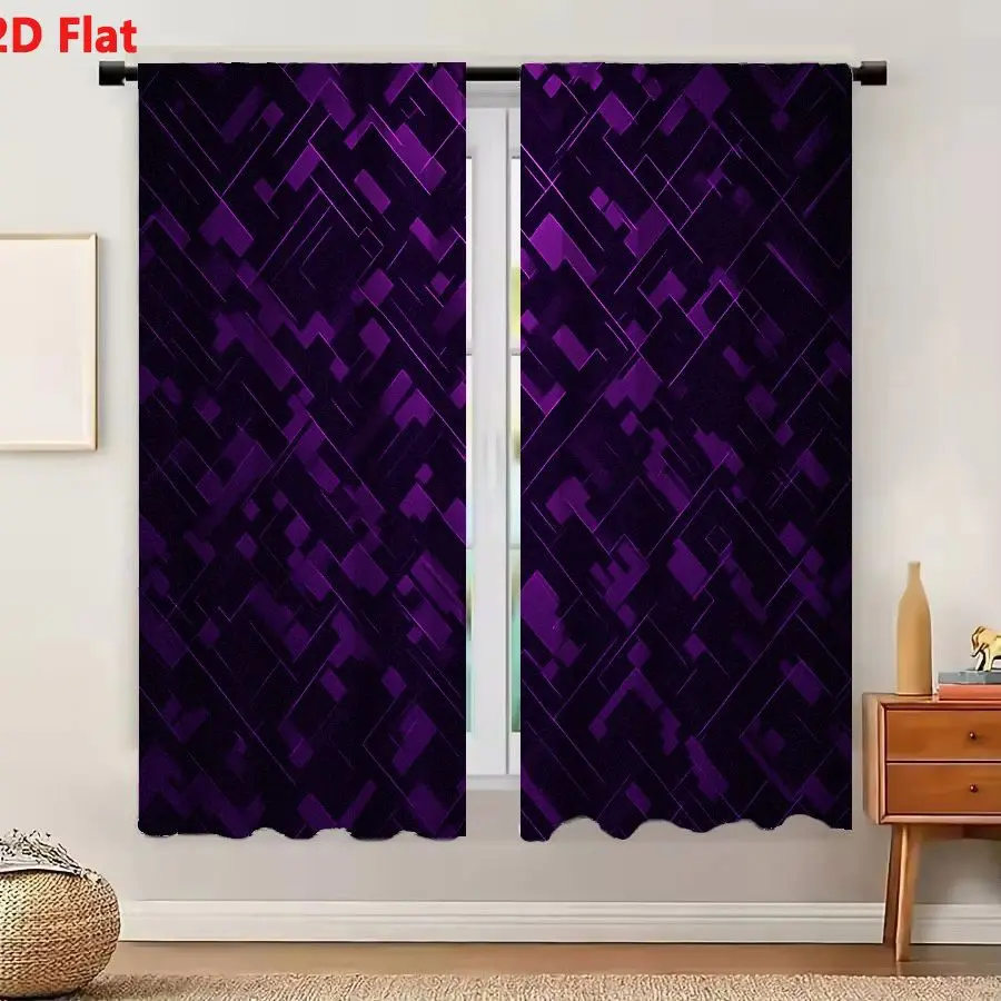 2Pcs Curtains 2D Flat Deep Purple Abstract Geometric Pattern With Interlocking Shapes And Subtle Gradients Window Drapes for Bed