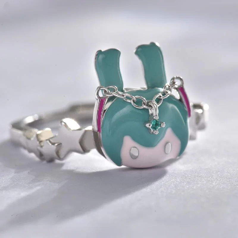 Hatsune Miku anelli orecchino moda donna accessori per gioielli decorazione Cartoon Girls orecchini anello regolabile regali di compleanno
