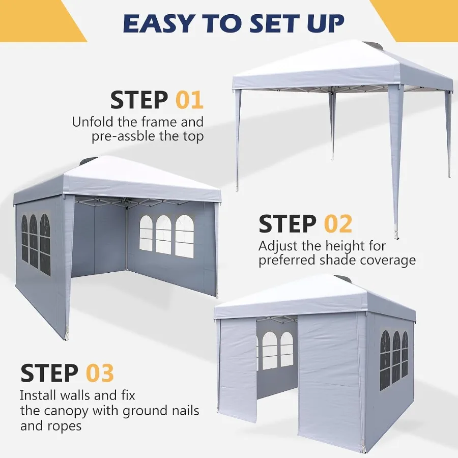 Instant 10x10 Pop Up Canopy Tent, Heavy Duty Waterproof Folding Party Tent Equipped with 4 Removable Sidewalls, Outdoor Shade S