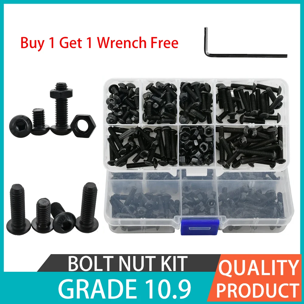 Hexagon Socket Round Head Screws Motor Fairing Bolts ISO7380 M2 M3 M4 M5 M6 Black Alloy Steel Hex Allen Bolt Nut Kit Grade 10.9