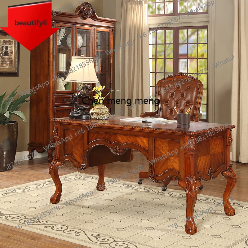 

A57 Household American solid wood computer desk retro and old high-end European combination light luxury office desk