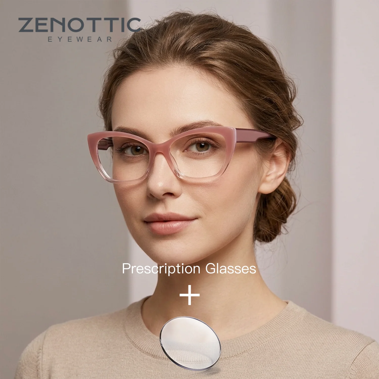 

ZENOTTIC Acetate Prescription Eyeglasses Women Cat Eye Photochromic Blue Light Blocking Optical Lenses with Recipe Glasses
