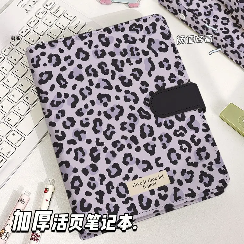 Vintage Leopard Print A5A6 Loose Leaf Binder Notebook PU Leather Magnetic Snap Detachable Journal Planner for Students