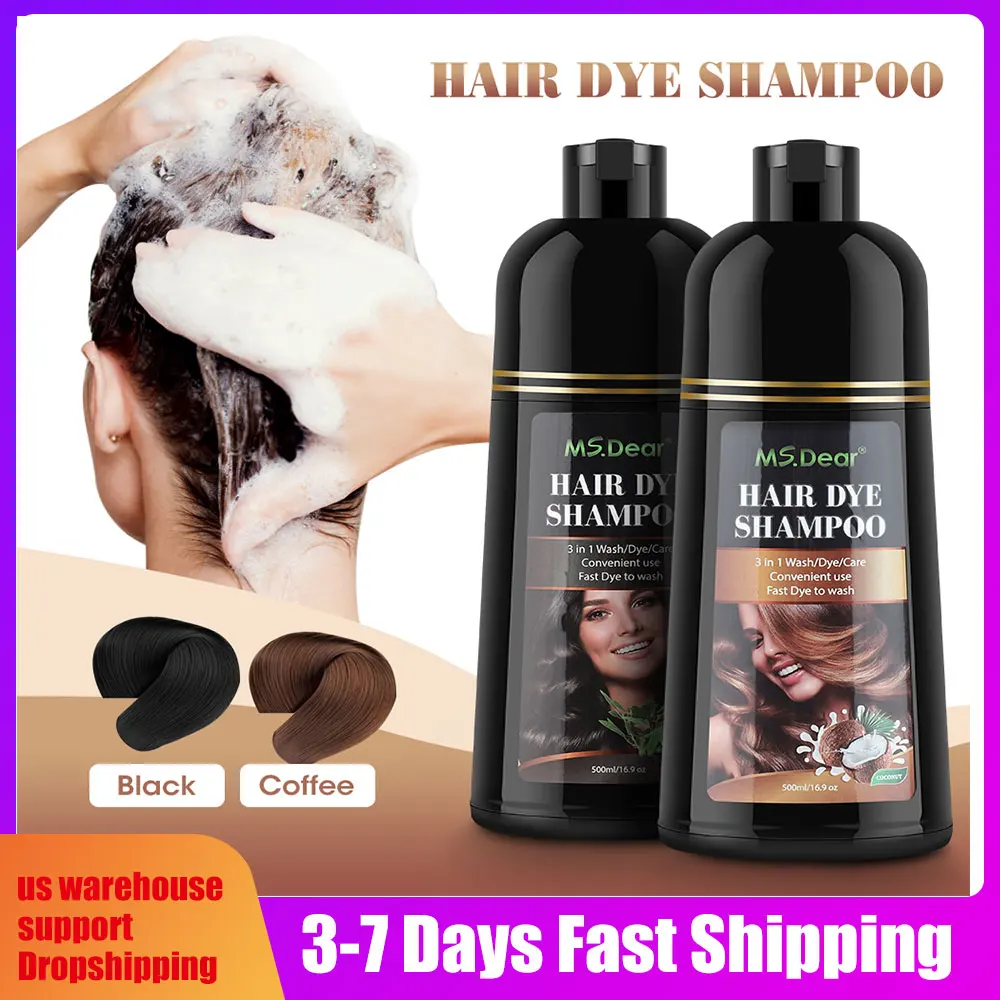 3 In 1 Instant Coloring Shampoo 500ML Natural Black Color for Men Women Hair Dye Herbal Brown Hair Dye Hair Dye Shampoo