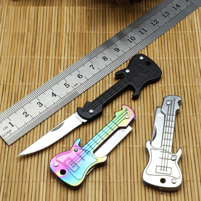 Mini Guitar Knife Pocket Knife Stainless Steel Folding Knife Home Daily Self-Defense Pocket Portable Fruit Knife Christmas Gift