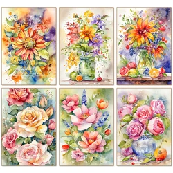 DIY Yellow Flower Diamond Painting Watercolor Series Pictures Diamond Embroidery Pink Rose Cross Stitch Mosaic Rhinestone Kits