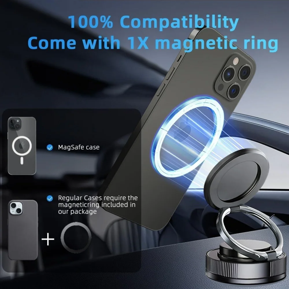 Upgraded 360°Vacuum Magnetic Phone Holder, Magnetic Car Phone Mount, Hands-Free Suction Cup Phone Holder for Car/Gym/Mirror image 4