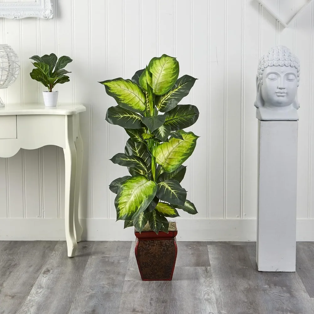 Imagem -02 - Árvores Artificiais com Plantador Decorativo Quase Natural Dieffenbachia Verde e Dourado 45in